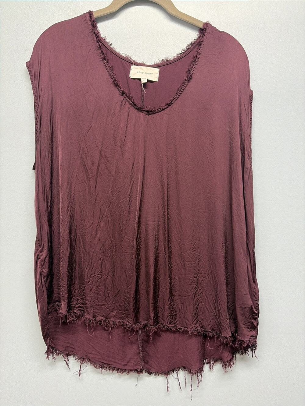 Dear John Satin V-Neck Top Tencel Frayed Hem Sz Large - Casual/Dress Up Or Down